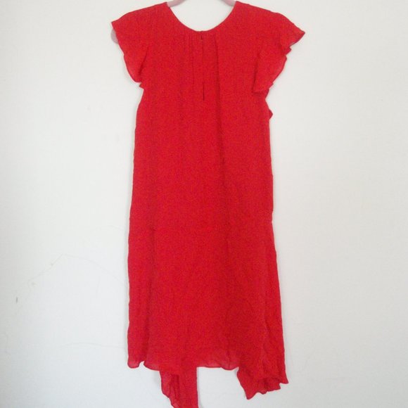 Parker | Red Asymmetrical Hem Flutter Sleeve Dress - Picture 9 of 13